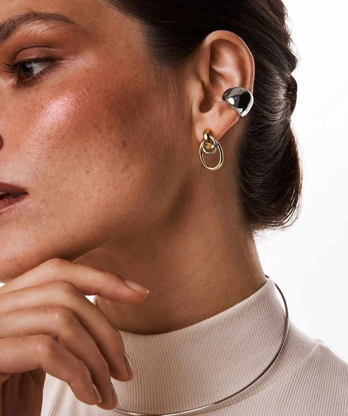 Серебряные крупные серьги-узлы в покрытии биколор