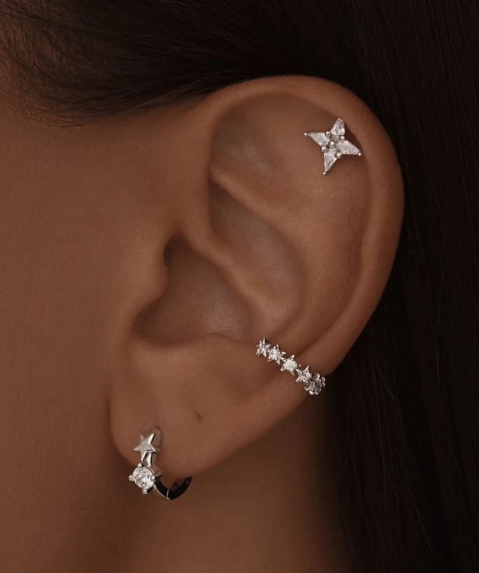Серебряный пирсинг с фианитами MIESTILO