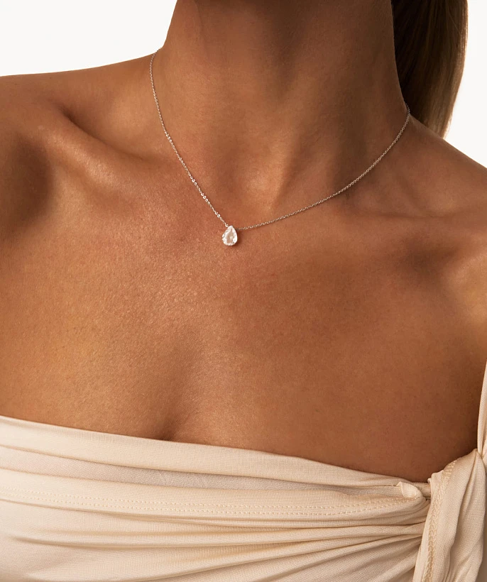 Серебряное колье ЭРОС на тонкой цепочке с горным хрусталем