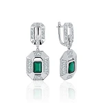 Серебряные серьги HARMONY с зеленым агатом и фианитами