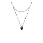 Серебряное двойное колье с синтетическим малахитом и культивированным речным жемчугом MIESTILO 