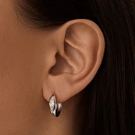 Серебряные серьги кольца с фианитом в виде ромба MIESTILO 