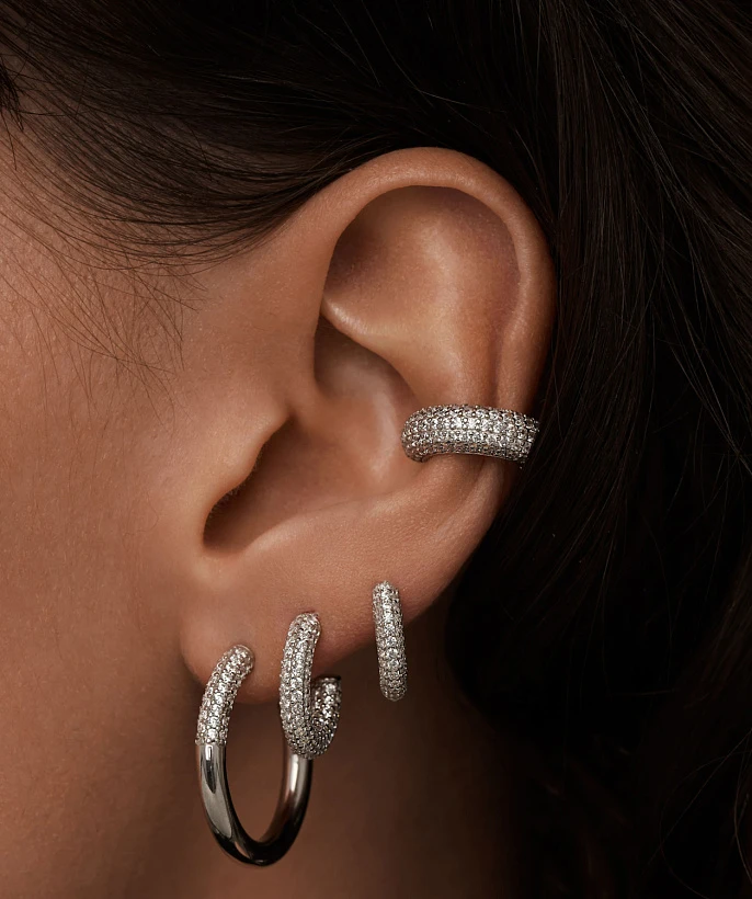 Серебряные серьги - кольца 20 мм "Hailey" с фианитами