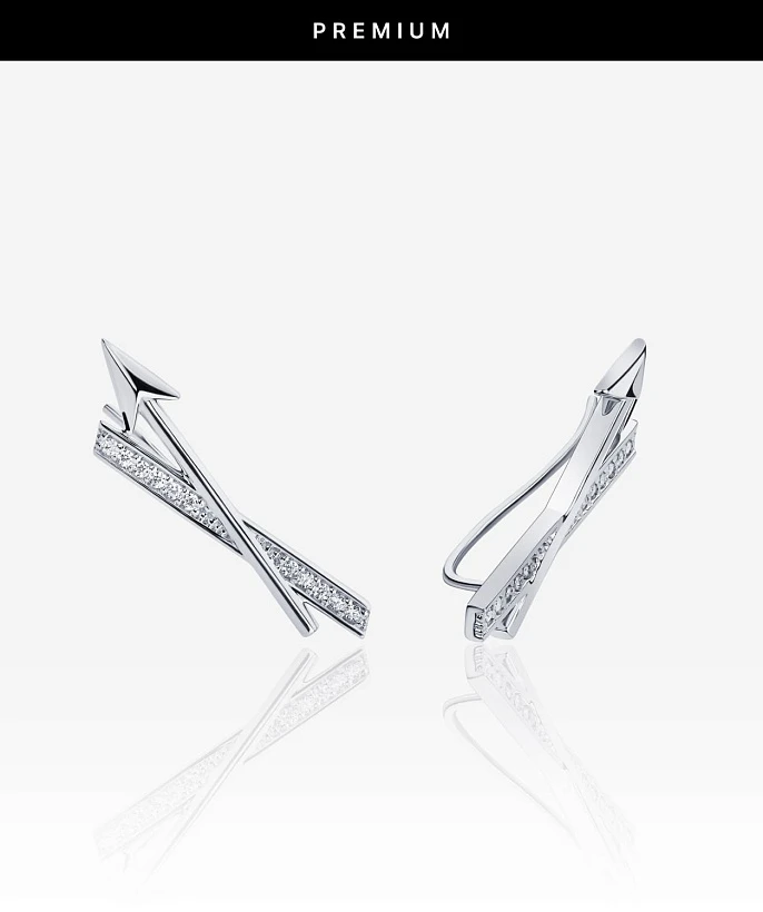 Серебряные серьги-клаймберы EROS с фианитами