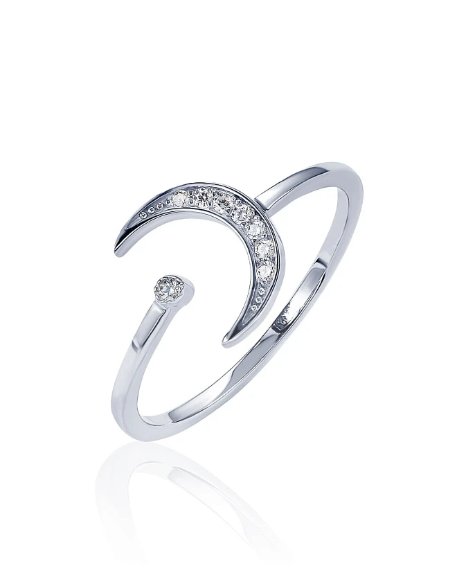 Регулируемое кольцо из серебра с полумесяцем и фианитами MIESTILO 