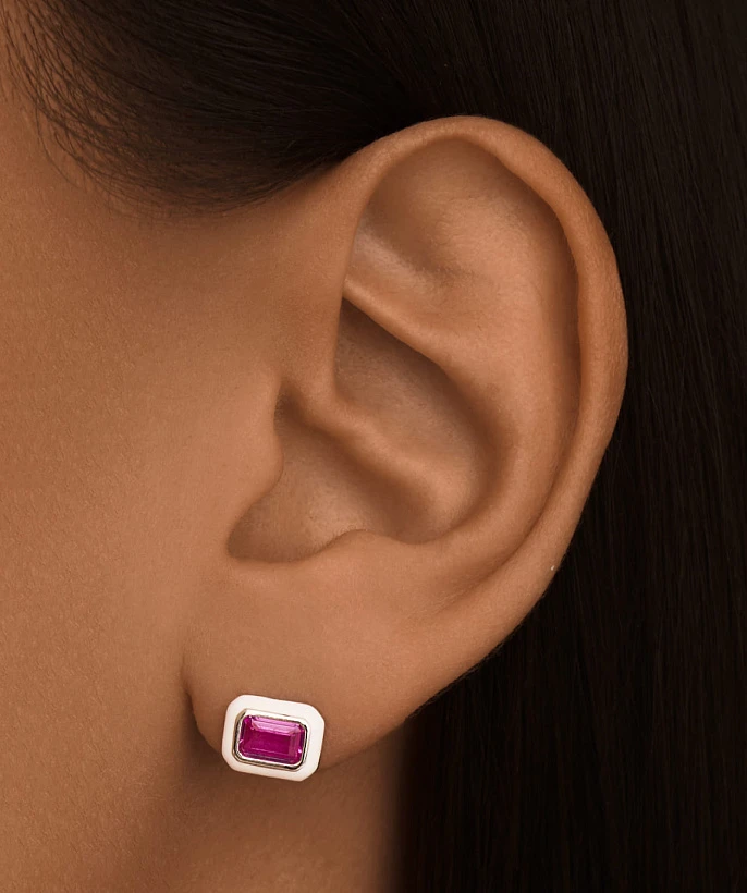 Серебряные серьги с эмалью и корундом MIESTILO