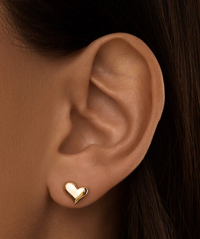 Серебряные пусеты в форме миниатюрных сердечек с покрытием позолота MIESTILO 