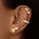 Серебряные серьги-клаймберы  с  желтыми фианитами в виде Капли