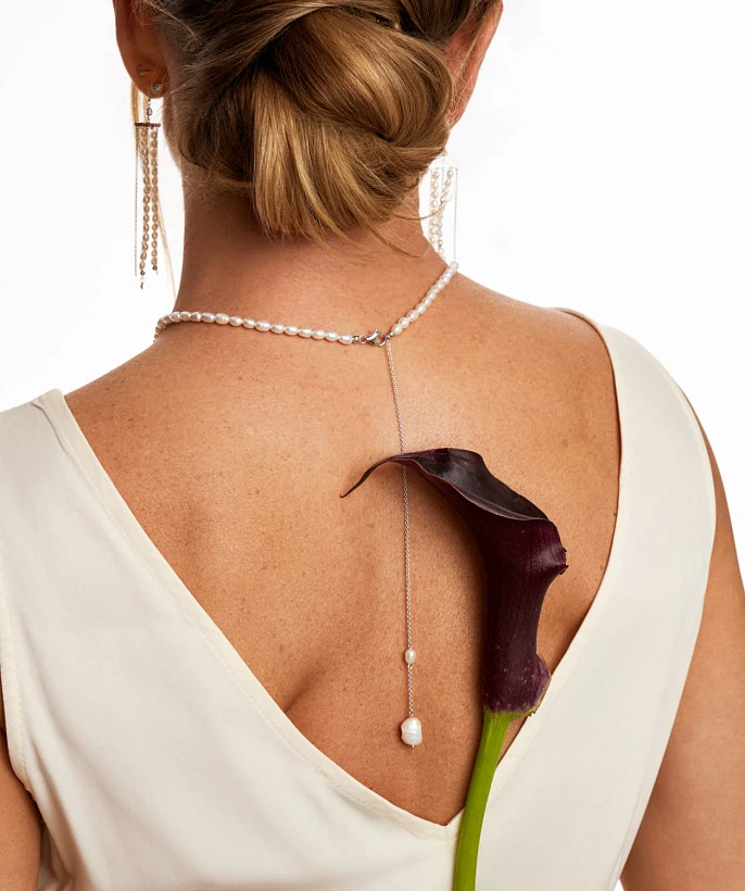 Серебряное колье-галстук SICILIA с барочной жемчужиной