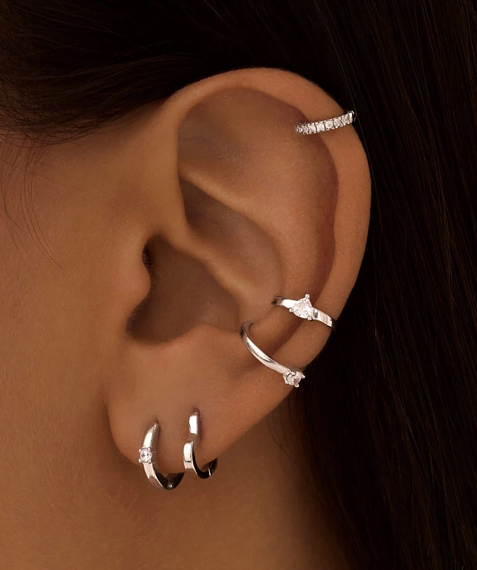 Серебряные серьги-конго в форме сердца MIESTILO 