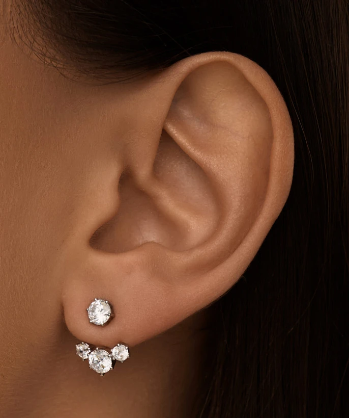 Серебряные серьги-джекеты с фианитами MIESTILO 