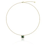 Серебряное колье с зеленым фианитом в покрытии желтое золото