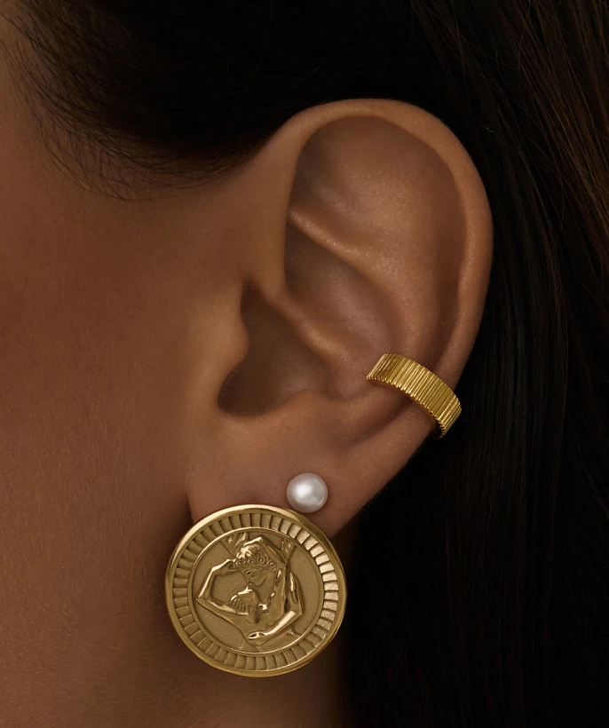 Серебряные серьги-монеты AMOR в покрытии желтое золото