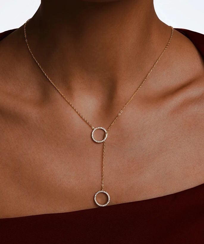 Позолоченное колье-галстук регулируемый из серебра с кругами