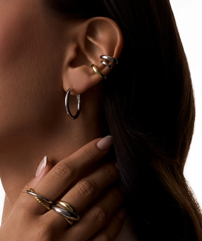 Серебряное кольцо кросс биколор