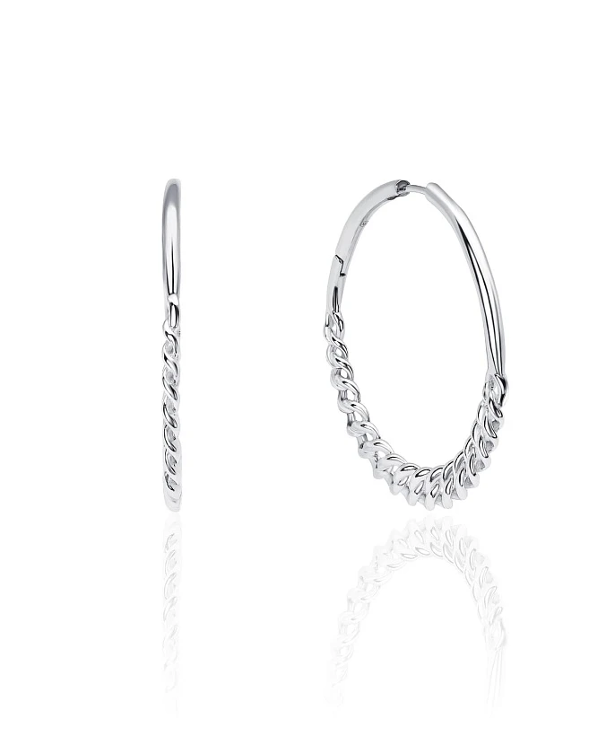 Серебряные крупные серьги кольца с декоративной цепью MIESTILO 