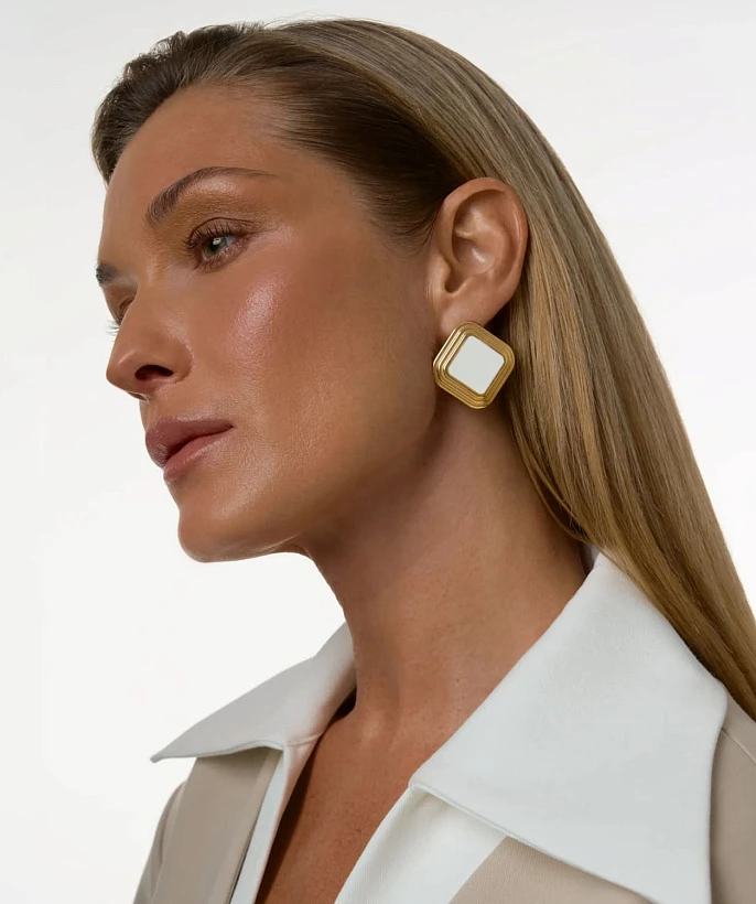 Серьги ВИНТАЖ с белой эмалью