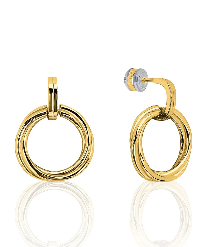 Серьги из серебра с подвесными кольцами в покрытии желтое золото