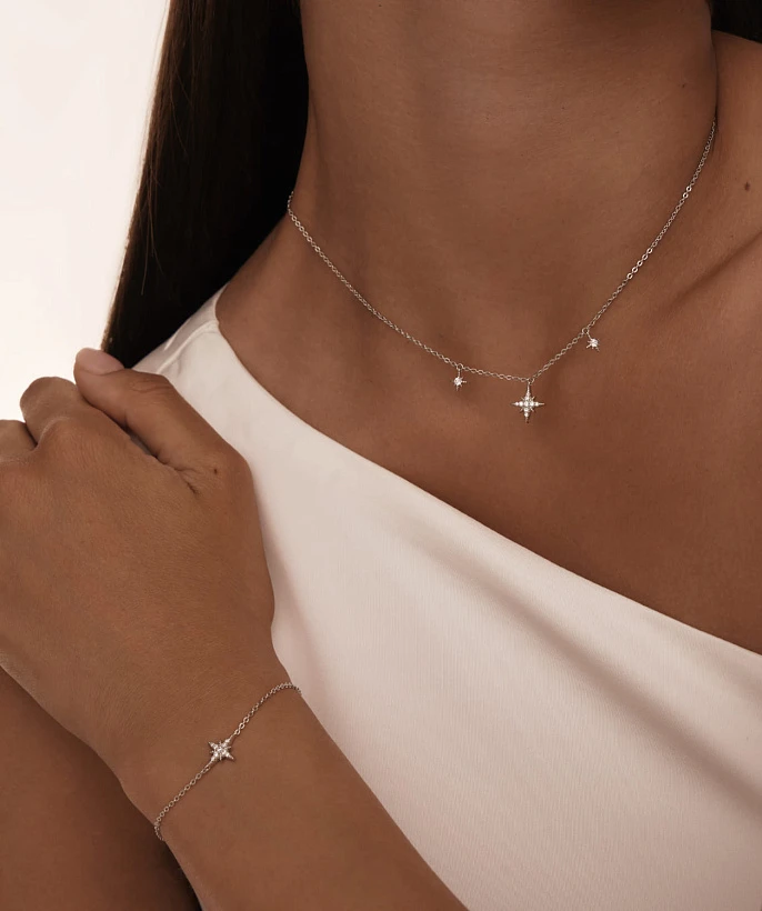 Серебряное колье со звездами и фианитами MIESTILO