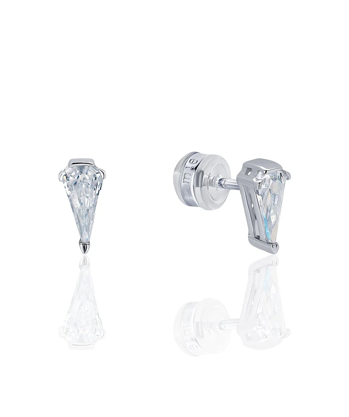 Серебряные серьги-пусеты с фианитами в огранке Грейс