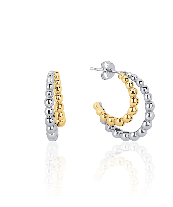 Пусеты кольца биколор с покрытиями родий и позолота MIESTILO 