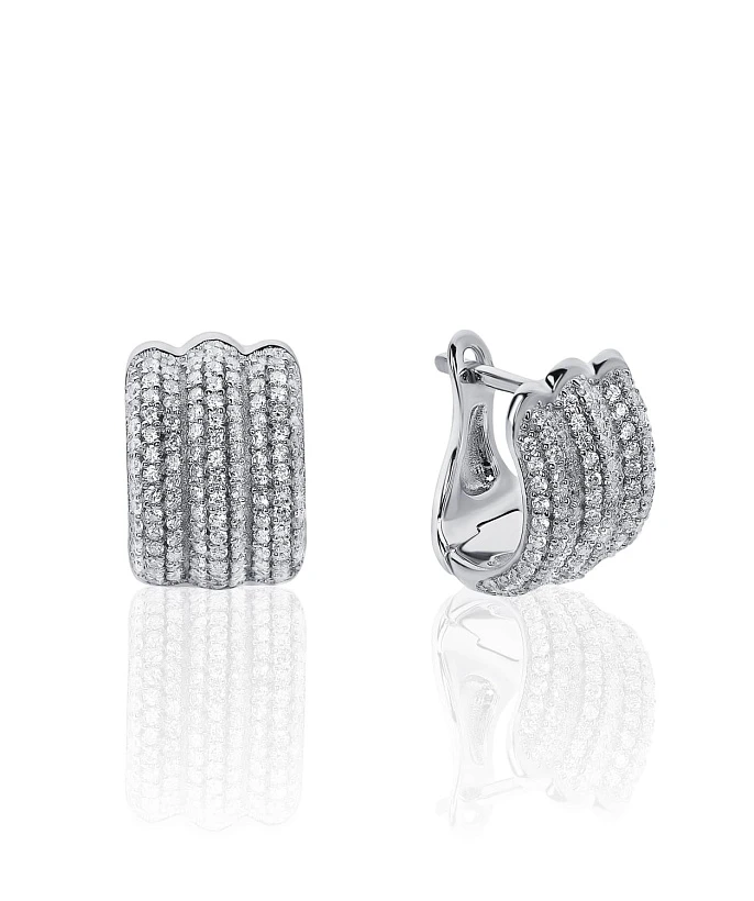 Серебряные тройные серьги с фианитами