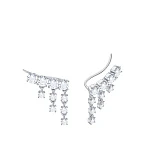 Серебряные серьги-клаймберы с подвесками из фианитов