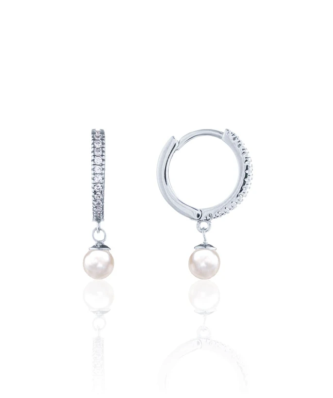 Серьги из серебра с натуральным жемчугом и фианитами