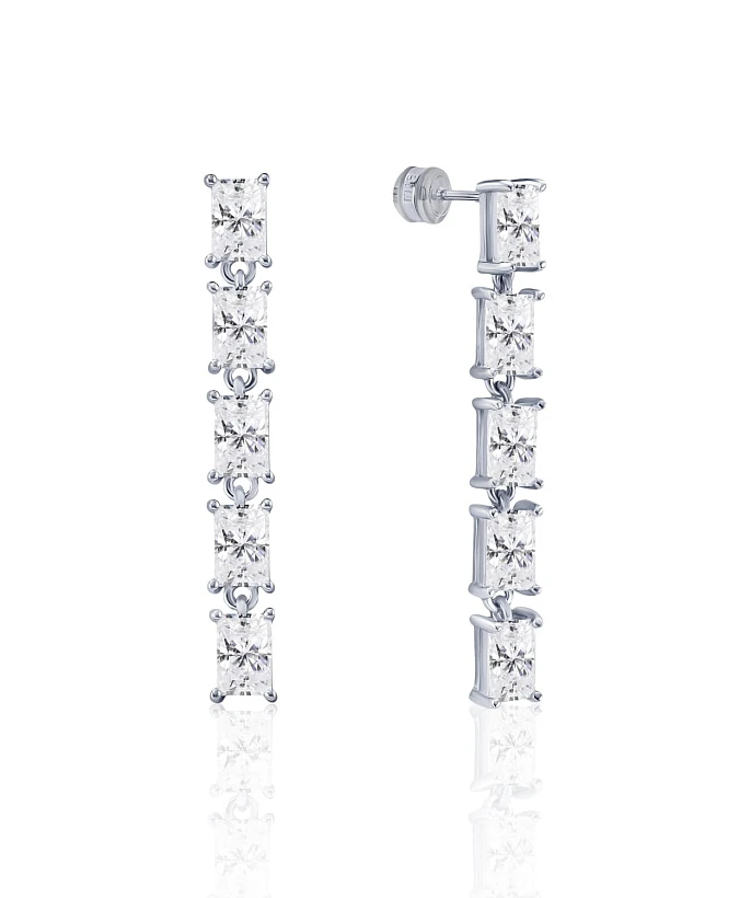 Серебряные пусеты с подвесками из крупных фианитов MIESTILO 