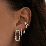 Серьги-подвесы с фианитами овальные серебряные