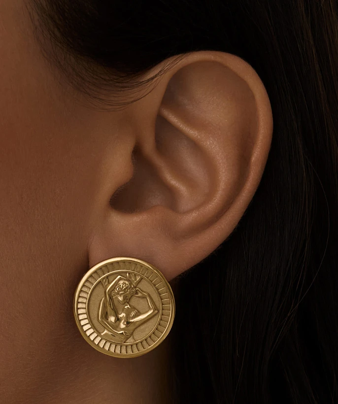 Серебряные серьги-монеты AMOR в покрытии желтое золото