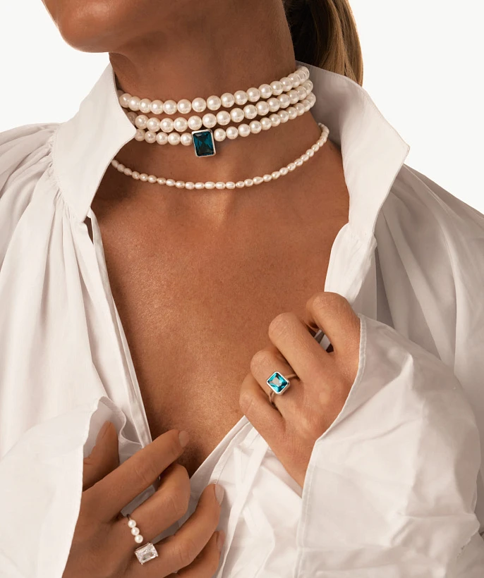 Колье ГАЛАТЕЯ из серебра с жемчугом и фианитом