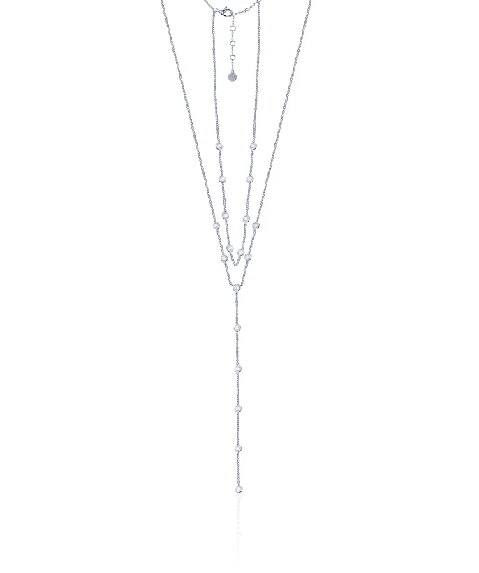 Длинное колье-галстук из серебра с фианитами MIESTILO