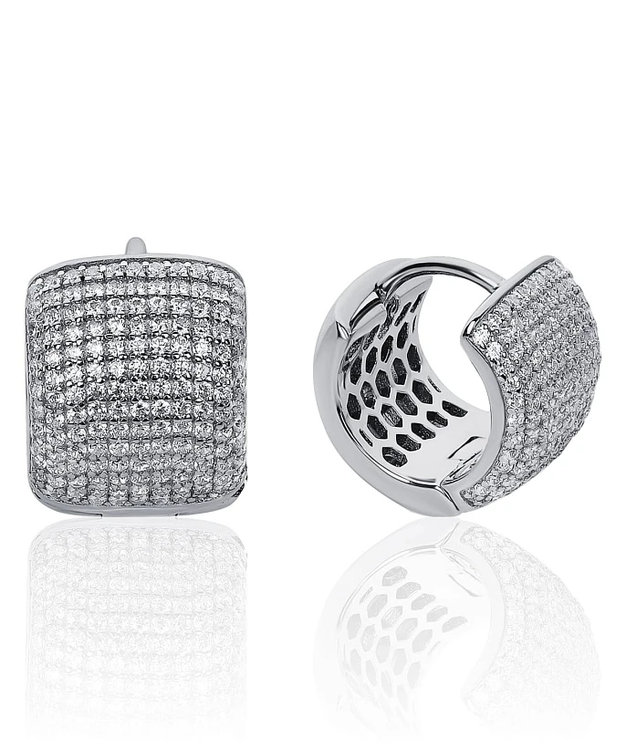 Серебряные серьги-кольца с россыпью фианитов