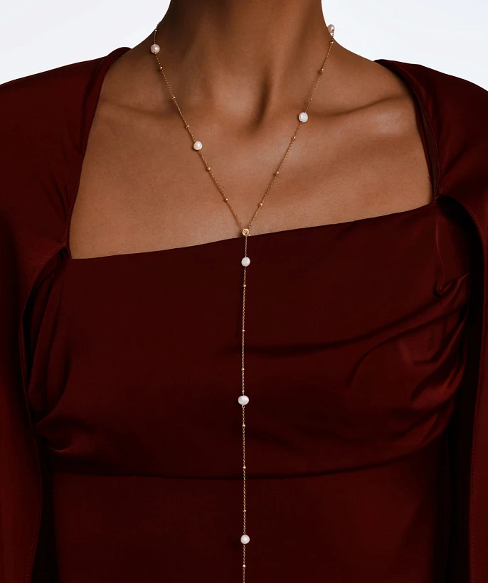 Позолоченное колье-галстук из серебра с барочным жемчугом