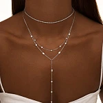 Двойное колье-галстук из серебра с фианитами