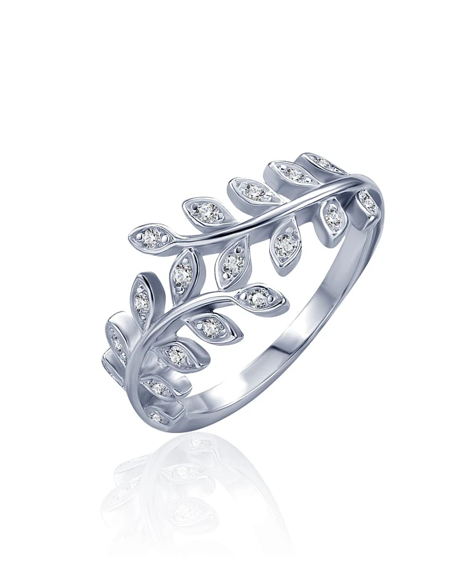 Серебряное кольцо с фианитами в форме веточки MIESTILO