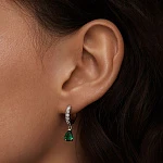 Серебряные серьги-подвесы с зелёными фианитами в виде капли MIESTILO 