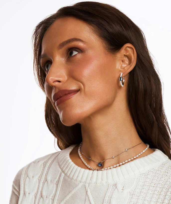 Серебряные серьги-кольца GALATEA с жемчугом