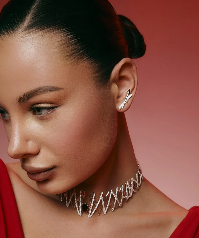 Серебряные серьги-клаймберы EROS с фианитами