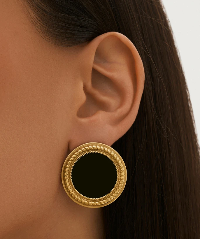 Круглые серьги ВИНТАЖ с черной эмалью