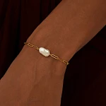 Серебряный браслет DIANA с натуральным жемчугом в покрытии желтое золото