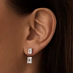 Серебряные серьги трансформеры с фианитами в огранке багет MIESTILO 