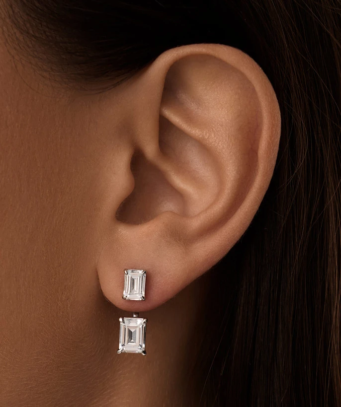 Серебряные серьги трансформеры с фианитами в огранке багет MIESTILO 