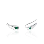 Серебряные серьги-клаймберы с зеленым фианитом
