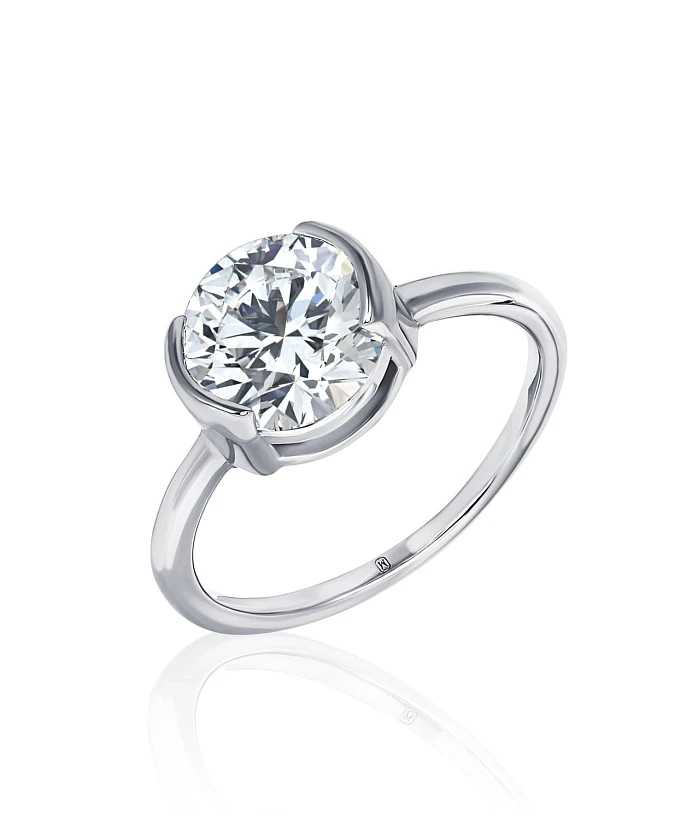 Серебряное кольцо-солитер с круглым фианитом MIESTILO