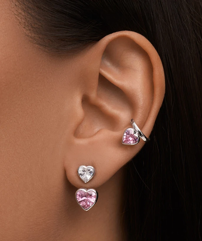 Серебряные серьги-трансформеры SWEETHEART с двумя сердцами