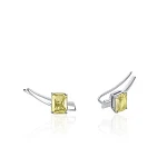 Серебряные серьги-клаймберы с крупным желтым фианитом