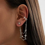 Серебряный кафф с цепями, луной и фианитами