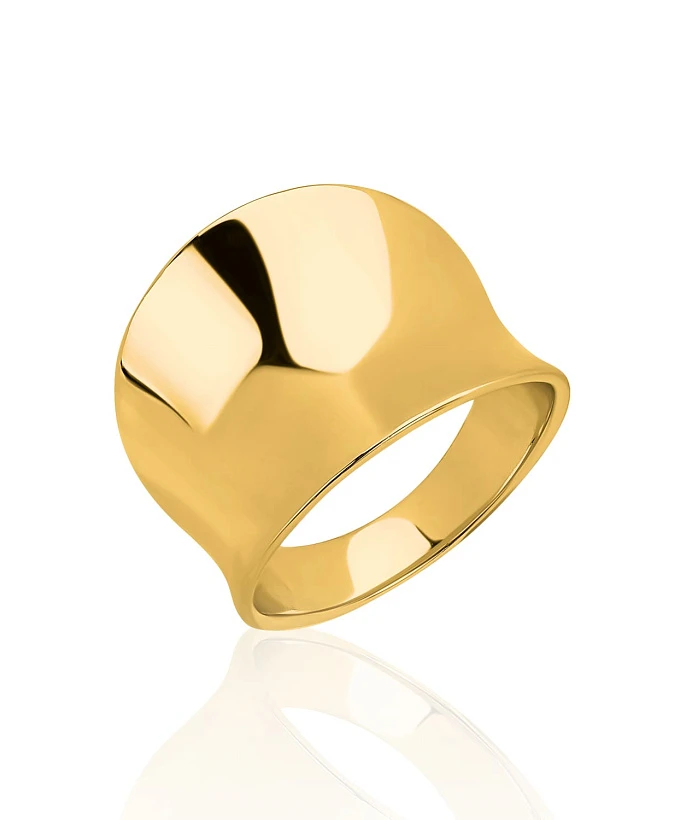 Широкое кольцо вогнутой формы из серебра в покрытии желтое золото